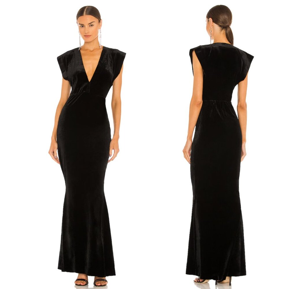 Norma Kamali V Neck Rectangle Gown in Black Maxi Dress XS